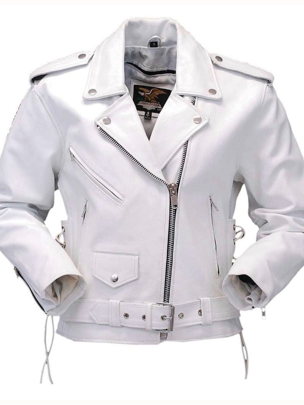 White Classic Motorcycle Leather Biker Jacket